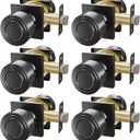 Euvovito Matte Black Passage Door Knobs, Anti-Fingerprint Coating and Adjustable Latch, 6 Pack Stainless Steel Black Sleek Closet Door Knobs for Hallway/Closet