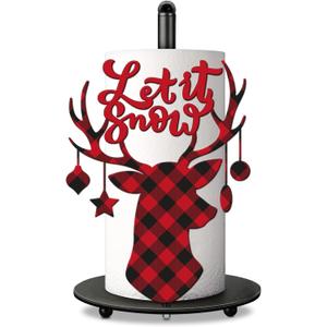 Christmas Decorations, Reindeer Home Kitchen Bathroom Decor, Christmas Decorations for Home Indoor, Reindeer Buffalo Plaid Decor - Xmas Paper Towel Holder Stand Countertop Accessories