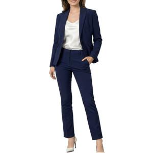 Marycrafts Women's Blazer Pant Suits Set Business Professional Workwear Suit (12, Navy Blue)
