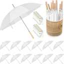 12 Pcs Wedding Umbrellas Bulk, 41 Inch Wedding Stick Umbrellas with Wooden Handle (White)