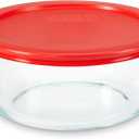 Pyrex Simply Store Glass Food Storage Container, Snug Fit Non-Toxic Plastic BPA-Free Lids, Freezer Dishwasher Microwave Safe, 7 Cup, Red 