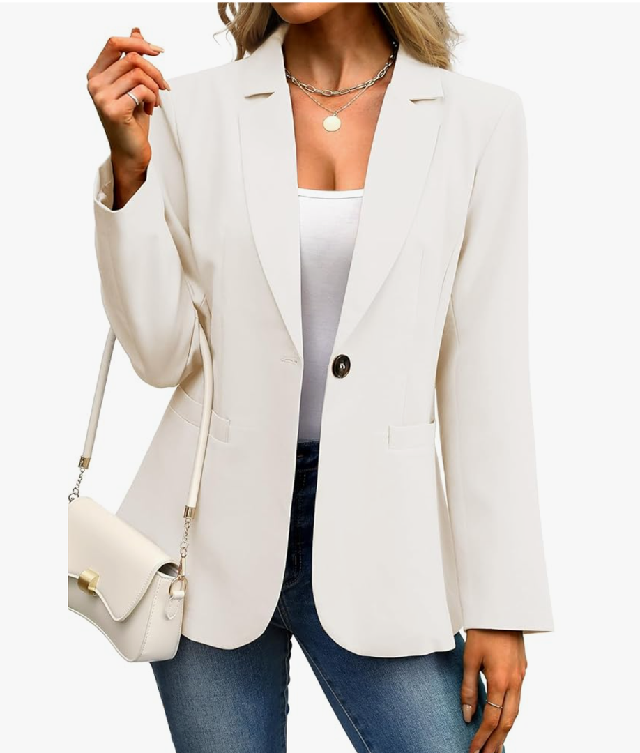 ELLEVEN Women's Blazer Business Casual Lightweight Suit - Long Sleeve Slim Fit Work Office Jacket with Pockets L