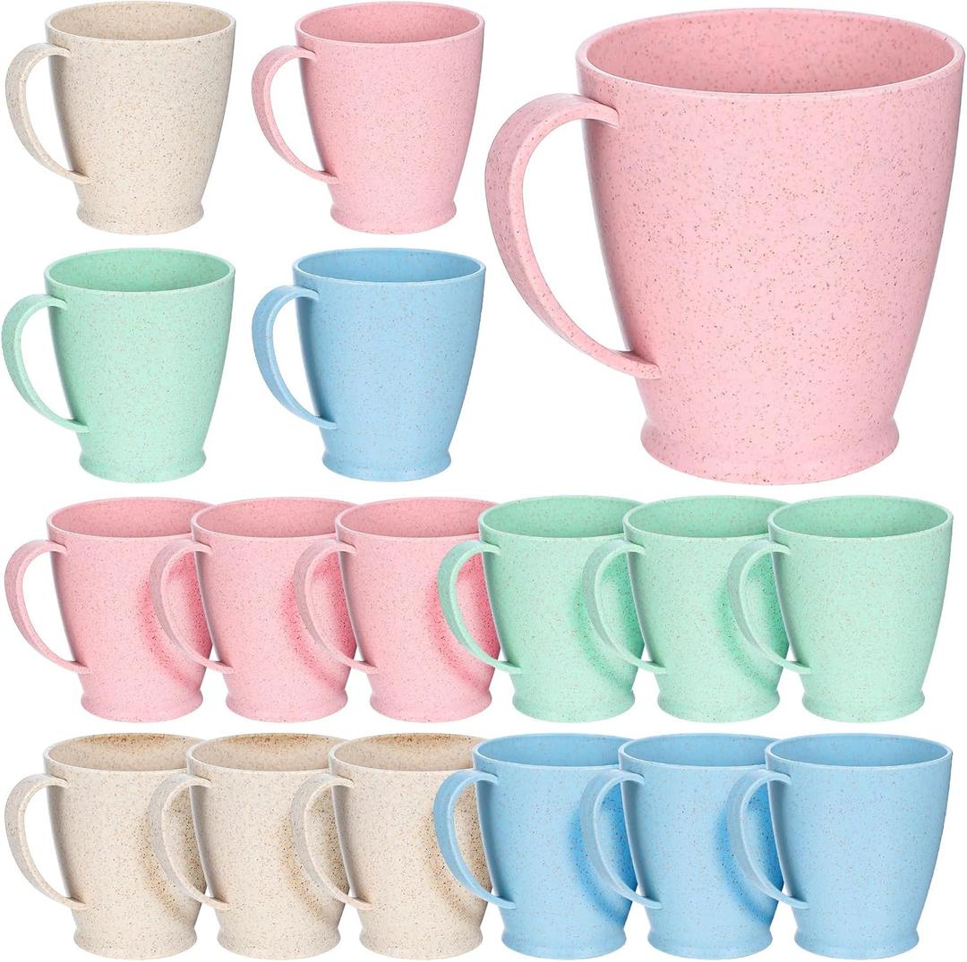 24PCS Wheat Straw Coffee Cups, 10 Oz Reusable Plastic Cups Mugs with Handle, Unbreakable and Lightweight Camping Mugs for Tea Coffee Camping and Kitchen, Dishwasher and Microwave Safe