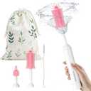 SEANCHEER S02 Electric Bottle Brush Set, Portable Baby Bottle Brush Cleaner, AA Battery-Powered & IPX7 Waterproof, with Silicone Bottle/ Nipple/ Straw Brush, for Home & Travel (Pink)