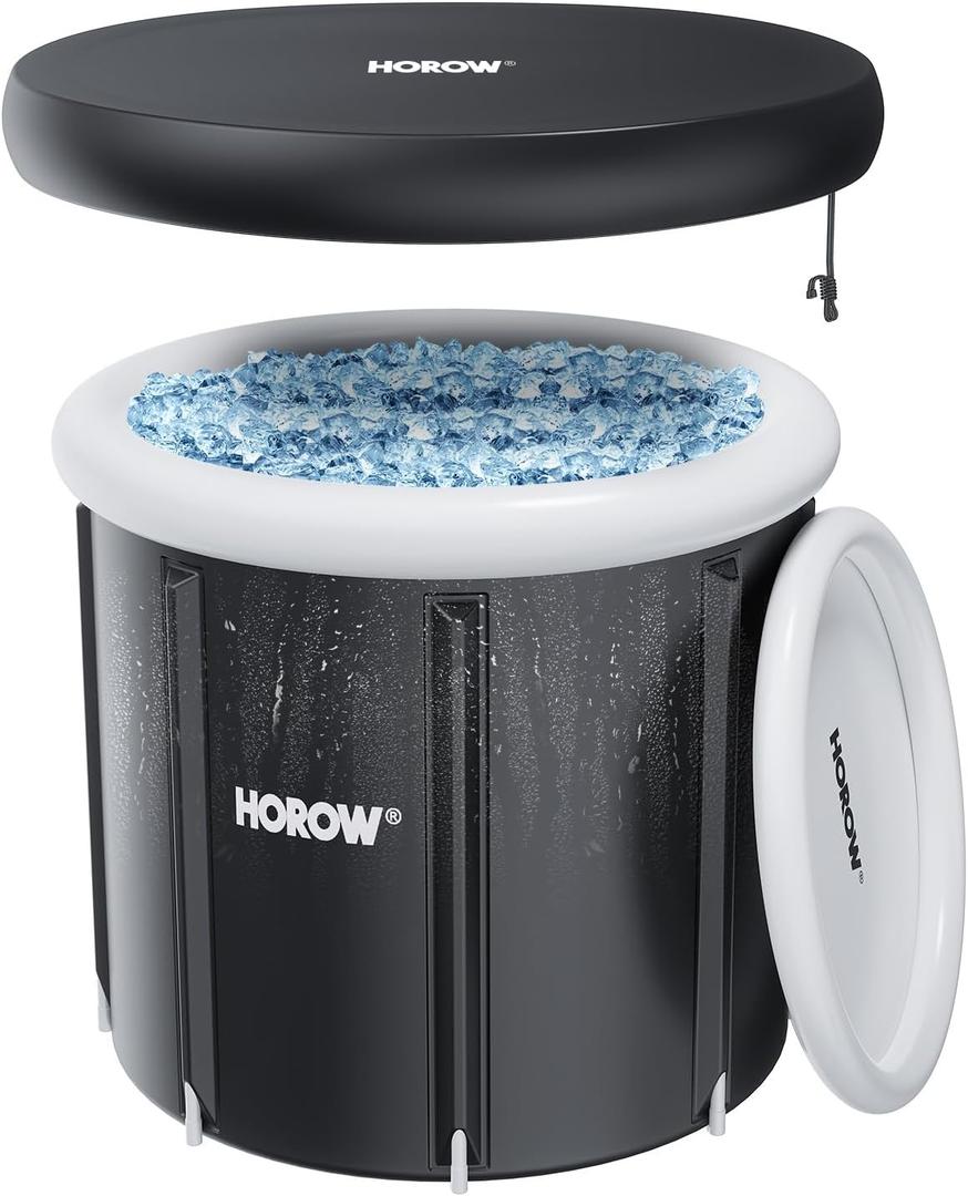 HOROW Ice Bath Tub for Athletes, Multiple Layered Portable Ice Bath Plunge for Cold Water Therapy and Recovery, Inflatable Ice Pod Barrel with Cover, Foldable Ice Plunge Tub for Home, Gym, Outdoor Use (100 Gallons Round)