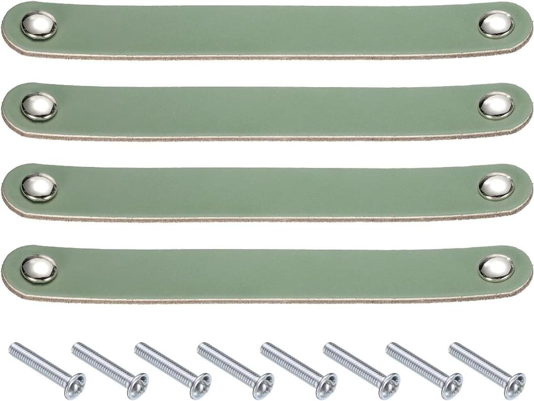 uxcell 4 Pcs Leather Drawer Pulls, Kitchen and Wardrobe Door Knobs Leather Pulls Dresser Handles with Screw for Bathroom Kitchen Bedroom Dresser Cupboard, Green