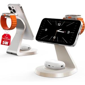 3 in 1 Charging Station for Apple Devices,Mag-Safe Charger Stand Fast Charging,Wireless Charger for iPhone 16/15/14/13/12 Series,& AirPods,& iWatch(USB Charger Included) (Warm Gray)