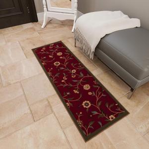 Ottomanson Accent Rug Non Slip Low Pile Small Rug for Entryway, Bedroom, Bedside & Coffee Table Areas, 2'7" x 4', Floral Red