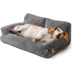 MEWOOFUN Dog Beds for Small Medium Dogs with Removable Washable Cover, Fluffy Dog Sofa with Non-Slip Bottom (Dark Grey, 33.5" L X 25.6" W X 11.5" Th)