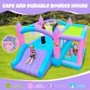 Inflatable Bounce House with Slide, 7 in 1 Jumping Castle with Blower, 143 x 148 x 78 Inch Large Bouncer, Sunshade Cover, Basketball, Ball Pit, Dart Game, 4 Players