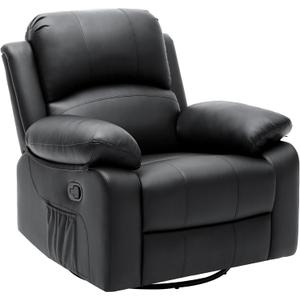 YITAHOME Oversized Rocker Recliner Chair with Heat and Massage, Swivel Recliner with Overstuffed Armrest, Rocking Function and Side Pocket, Faux Leather Manual Reclining Chair for Living Room,Black2