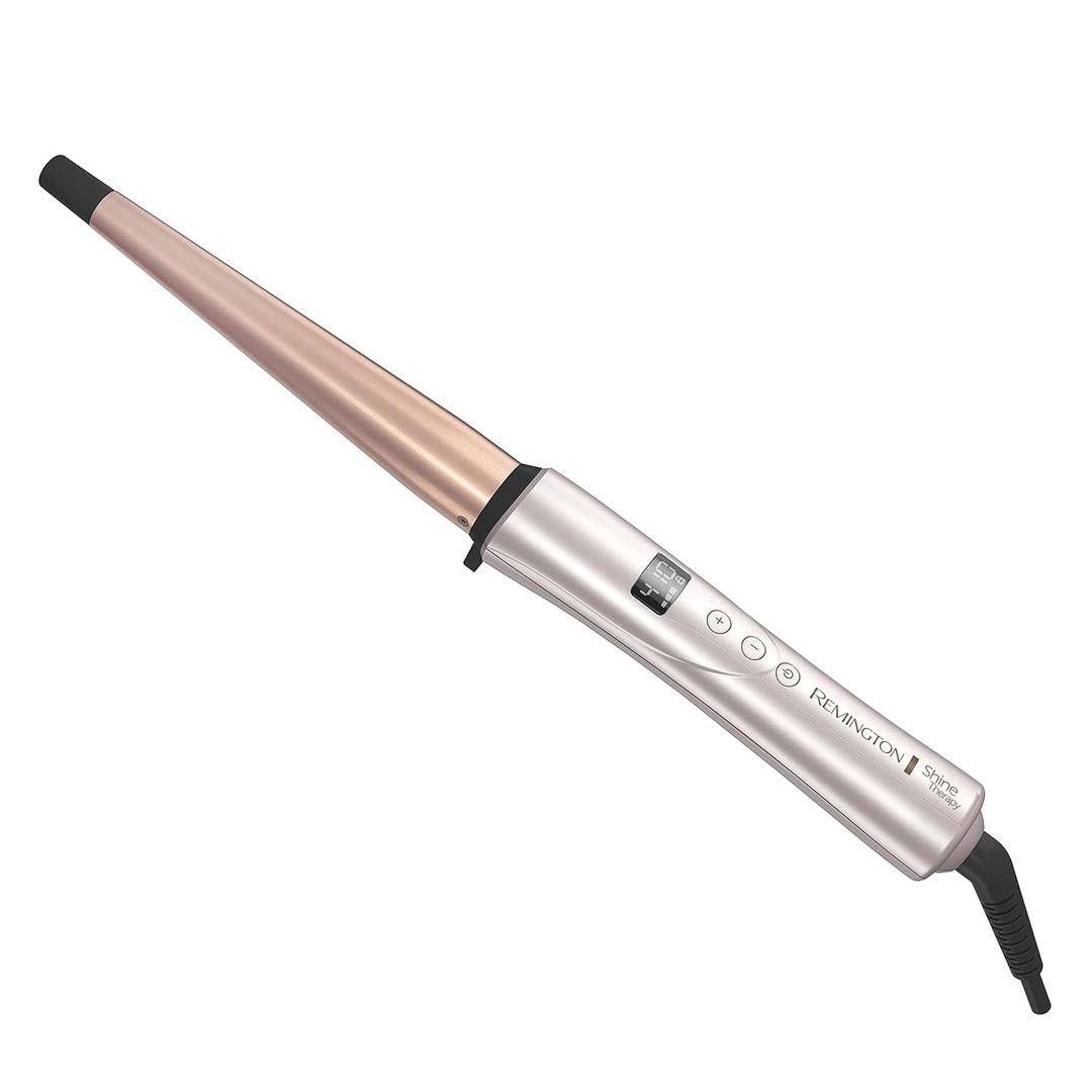 Remington Shine Therapy Argan Oil & Keratin Infused -1 Inch Tapered Curling Wand for Natural Curls, Includes Heat Glove (1/2" - 1", Champagne)