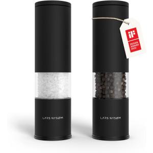LARS NYSM Salt and Pepper Grinder Set Manual, Stainless Steel Salt and Pepper Mills with Adjustable Ceramic Grinder I Design Spice Shakers (Carbon Black)