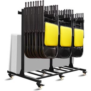 Gliretiky Folding Chair Storage Rack Cart Thickened Heavy Duty Folding Table Folding Chair Racks for Storage with Locking Rubber Wheels can Withstand 500LBS Capacity (Single layer)