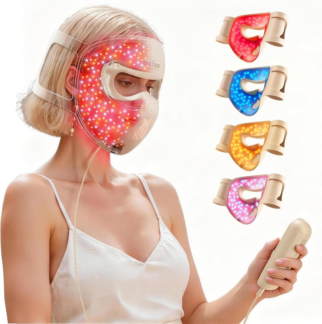 4D Red Light Therapy Mask, 311 LEDs 850nm Infrared Long Light Waves Led Face Mask Light Therapy for Cordless Photons Tech, Silicone Skin Improvement for Women with Rechargeable Remote (Khaki)