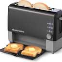West Bend QuikServe Toaster, 2-Slice Wide-Slot Slide-Through Bread Toaster with Bagel and Gluten-Free Settings and Cool-Touch Exterior Fast Toasting, Includes Removable Serving Tray, 1400-Watts, Black