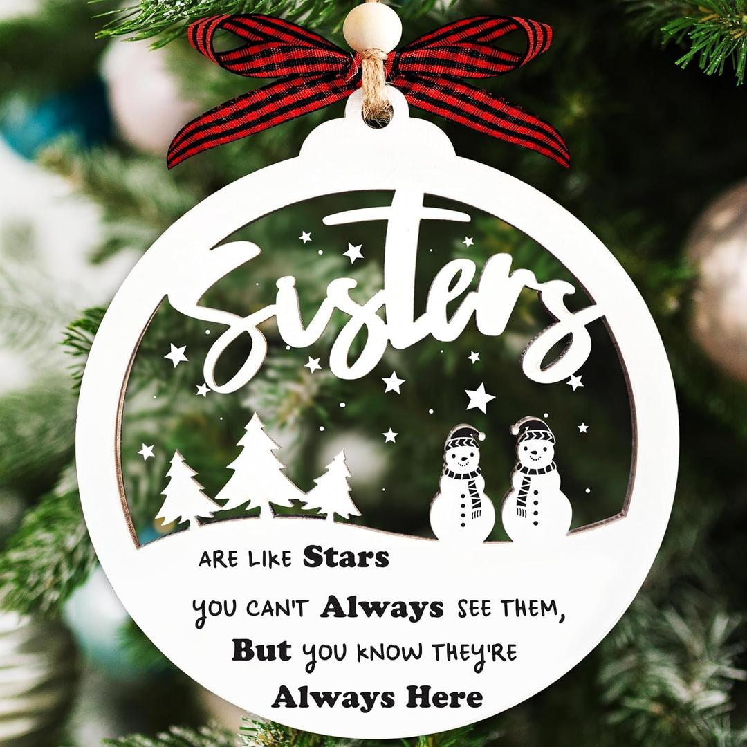 Sister Ornaments 2025-2 Layer Wood and Acrylic Ornament - Gift for Sisters from Sister - Christmas Ornament Gifts for Sister in Law - Sisters in Christ Gifts for Women - Friends are Like Stars Gift