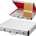 Empty Mahjong Case 14" x 10.75" x 2" Aluminum Briefcase Mahjong Tiles Metal Protective Case Portable File Organizer Storage Box for American Game Lover Gift, Silver
