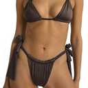 Women Thong Bikini Set Cheeky Halter Triangle String Two Piece Swimsuits Sexy Ruched Brazilian Bathing Suit (Brown, S)