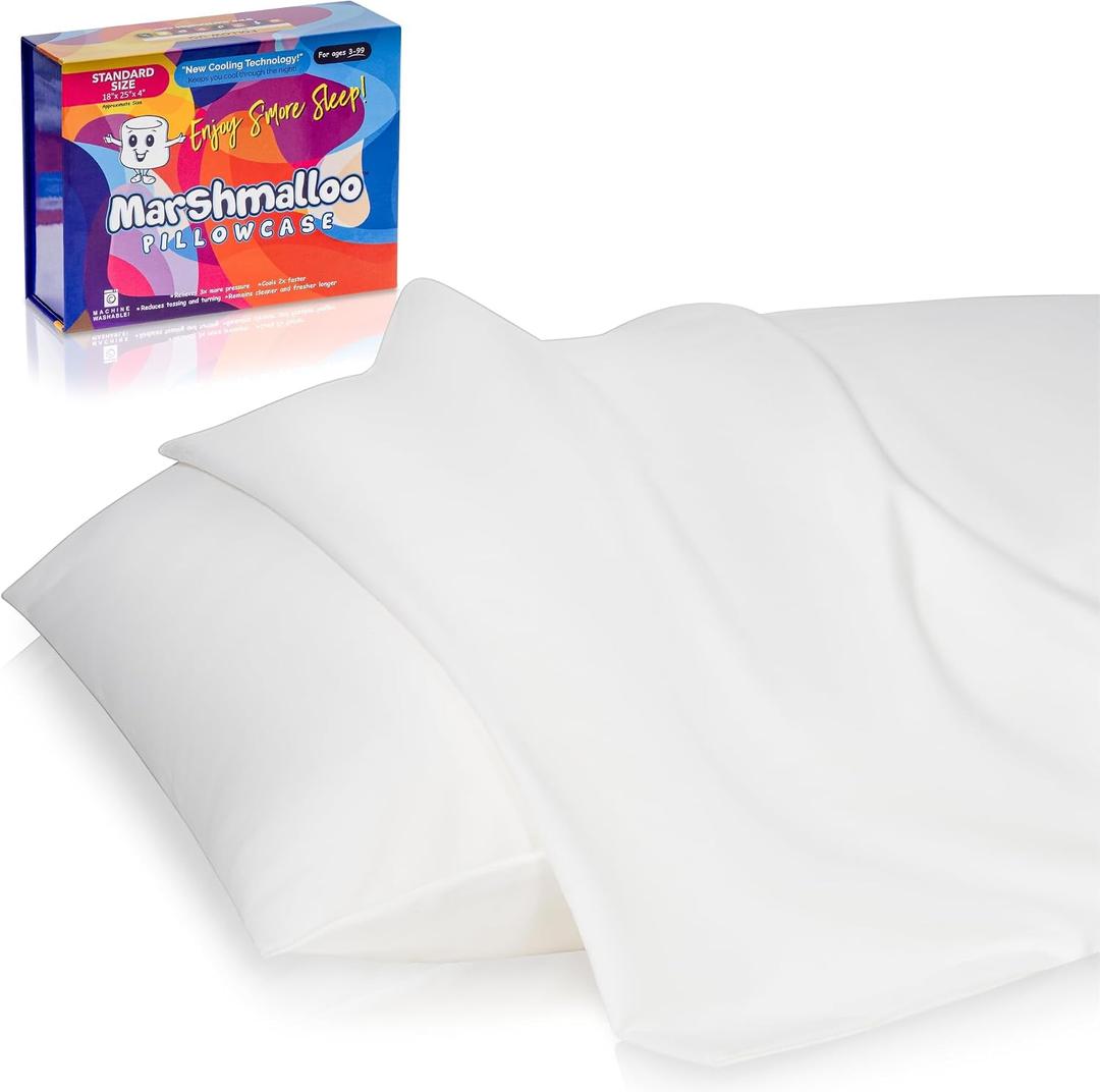 Marshmalloo Queen Pillow Case Cooling Pillow Cover, for Hot Sleepers and Night Sweats, Breathable Cover for Longer & Pain Free Sleep Adjustable Comfort Cover with Cooling Technology (Queen)