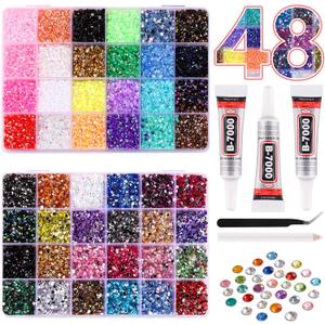 Kalolary 48000Pcs 48 Colors Jelly Rhinestones for Bedazzling and Diamond Art,3mm Resin Flatback Gems Bedazzler Kit with 3Pcs B7000 Glue Tweezers&Pick Up Pen for DIY Crafting Crafts Book Shoes Nail Art