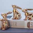 JORAE Gold Bunny Statues Easter Rabbit Figurines Set of 3 Vintage Rabbit Statues Animal Home Dcor Office Table Ornament, Champagne Gold, 4" H, Polyresin