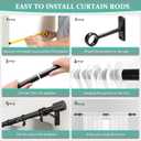 Curtain Rods for Windows 72 to 144 Inches, Adjustable 1 Inch Black Curtain Rod for Outdoor Indoor, Modern Heavy Duty Drapery Rod, Room Divider, All Metal, Easy Install