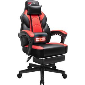 Gaming Chair, Office Chair with Footrest and Lumbar Support, Height Adjustable Game Chair with 360-Swivel Seat and Headrest and for Office or Gaming (Deep Red)