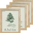 8.5 by 11 Picture Frame Wood Set - 4 Pack, Natural Solid Wood, HD Tempered Glass, Elegant Wood Grain Photo Frame, Table or Wall Display, 8.5x11