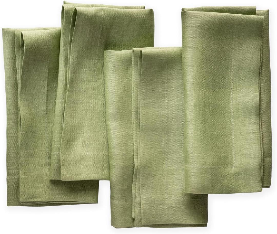 Linen Napkins 20 x 20 inch - 100% Flax Linen Olive Green Dinner Napkins Set of 4 - Cloth Napkins Washable with Mitered Corners for Spring, St Patricks Day and Easter Day