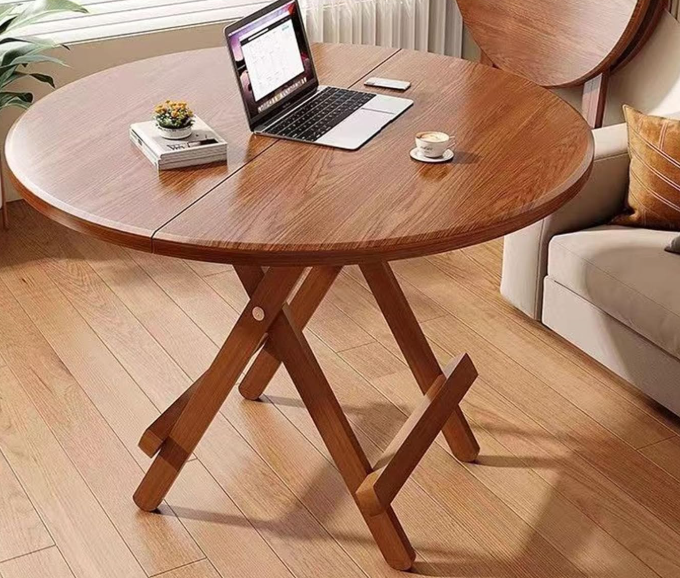 Dining Table 35" Round Modern Kitchen Table Rustic Mid-Century Farmhouse Foldable Table with Base Brown Circle Compact Small Dining Table for Small Place