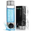 Hydrogen Water Bottle Generator - Glass Hydrogen Water Ionizer Machine, 16oz, SPE/PEM Technology, LED Display, Easy Clean, Type-C Charging for Home Office Fitness, Silver
