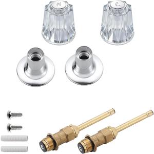 Bathtub Shower Handle Remodel/Rebuild Trim Kit, Shower Knobs 2 Piece Compatible with Price Pfister Verve Faucets, Includes 12H-2H, 12H-2C Stems and Flange Base and 2 Stems (Clear Acrylic)