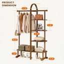 41.3" Wide 3-in-1 Freestanding Clothing Rack, Wooden Coat Rack with 4 Shelves and 5 Hooks, Solid Rubber Wood Coat Rack with Shelves for Entryway, Bedroom, Living Room, Walnut