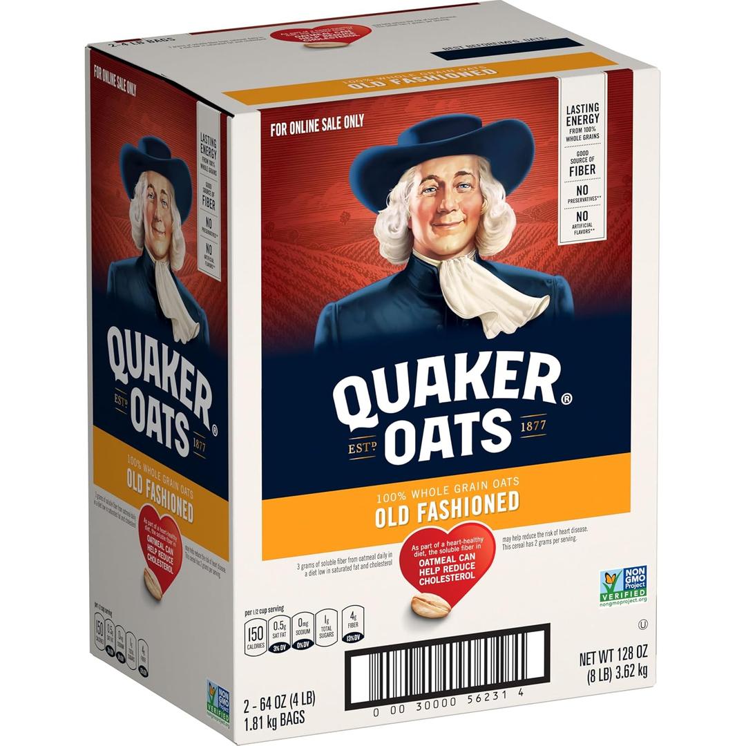 Quaker Old Fashioned Rolled Oats, Non GMO Project Verified, Two 64oz Bags in Box, 90 Servings, 4 Pound (Pack of 2) (EXP 09/23/26)