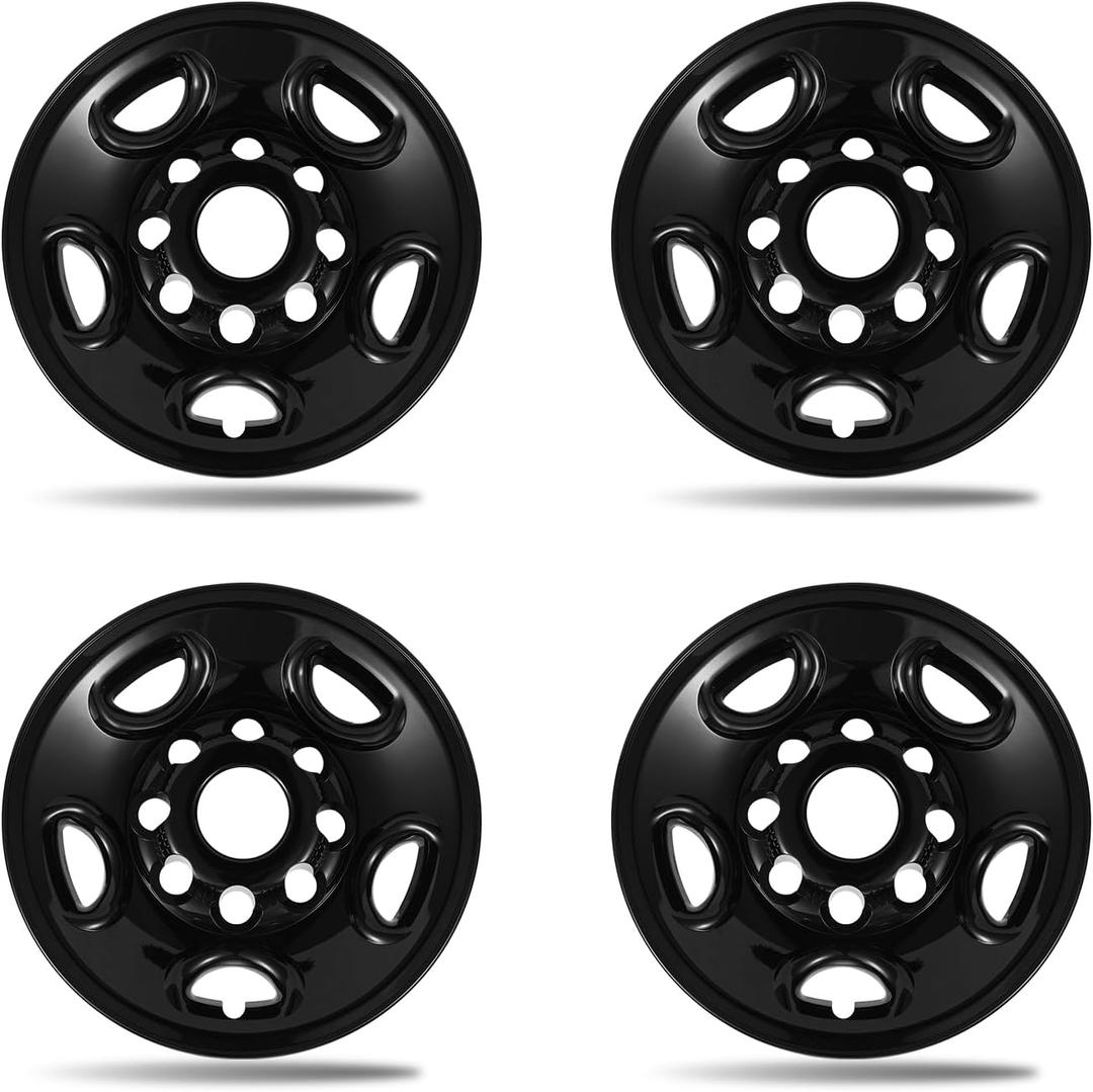 16 Inch Wheel Skins for 2003-2014 Chevy Express GMC Savana G1500 G2500 G3500 H1500 & 2015-2026 2500 3500, Fits 8-Lug 5-Vent Steel Wheels, GM OEM #9595400, #9595396, #9595398, Black 4-Pack
