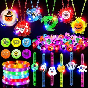 Halloween Party Favors for Kids, 66Pcs Light Up Rings Necklaces Halloween Goodie Bag Fillers Treats Non Candy Prizes Glow in The Dark Hallo ween Toys Bulk Classroom Favors Trick or Treat Gifts