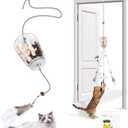 Interactive Cat Treat Dispenser Toy, Hanging Puzzle Toy for Slow Feeding & Cat Weight Loss, with Feather Teaser, Enrichment for Indoor Cats