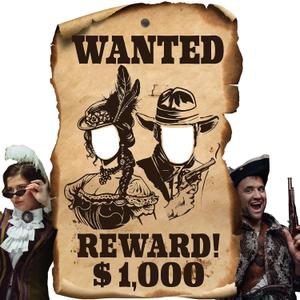 West Wanted Photo Prop Western Photography Backdrop 6 x 4 ft Wild West Selfie Poster Backdrops with Head Cutout for Rustic Western Cowboy Party Decoration Supplies