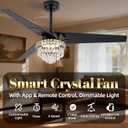 Chandelier Ceiling Fans With Lights And Remote, Chandelier Fan Ceiling,Crystal Ceiling Fan Fandelier With Lights,6 Speed 3 Timer Quiet Ceiling With Fans For Living Room Bedroom (Black, 52 In'ch)
