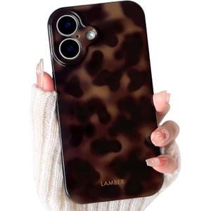 NITITOP Compatible with iPhone 16 Case Cute Stylish Leopard Print Amber Aesthetic Tortoise Design for Women Girls Men Soft TPU Shockproof Protective Cover - Brown