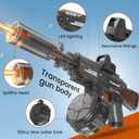 Electric Water Gun with LED Sight, Rechargeable Battery, High Capacity Drum Magazine, Black (Transparent) Ages 3+