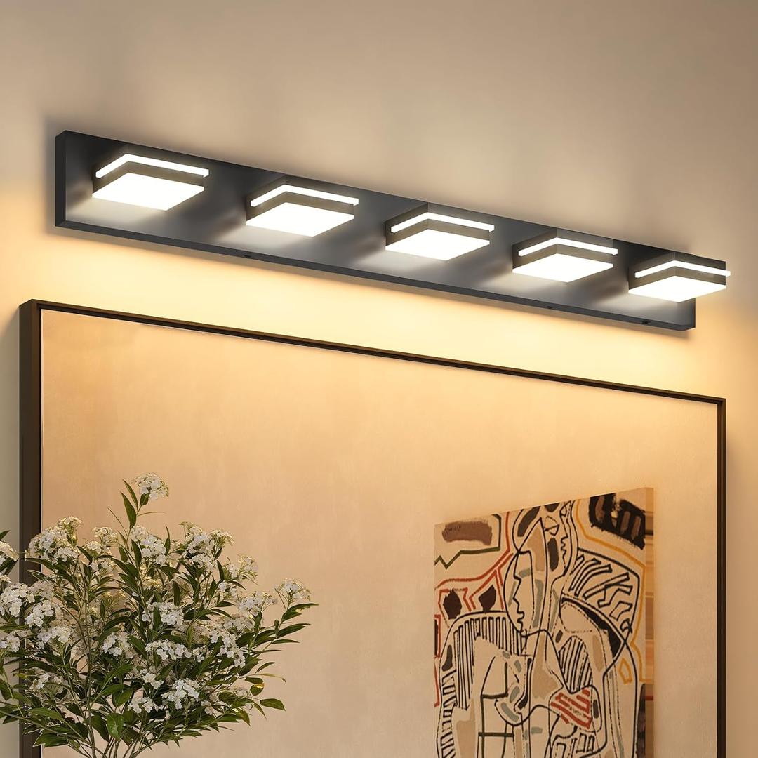 VOLISUN 5CCT Bathroom Light Fixtures Over Mirror, Dimmable, 360Rotatable Head, 40 inch, 5 Light Bathroom Vanity Light Fixtures, Black LED Vanity Lights for Bathrooms-ETL Certificated