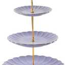 Sweejar 3 Tier Ceramic Cake Stand Wedding, Dessert Cupcake Stand for Tea Party Serving Platter (Purple)