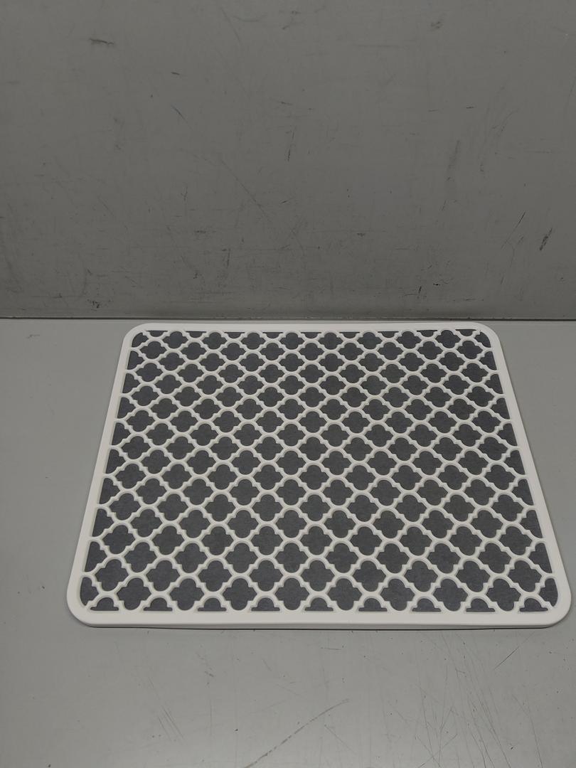Drying Mat for Kitchen Countertops, Coffee Mat Hide Stain Rubber Backed Absorbent Dish Drying Mat (20" x 16", Misty Grey Trellis)