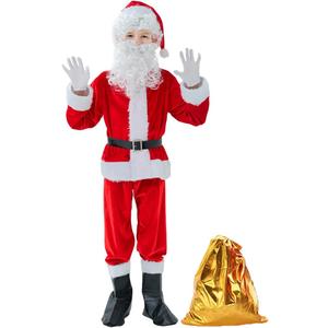 BERVYOSW Boys Santa Costume Kids Santa Suit 9 PCS Youth Santa Costume for Halloween Christmas Holiday Cosplay Party (Small)