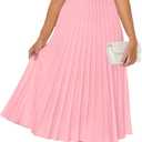 ZESICA Women's 2026 Casual Striped Midi Dress Crewneck Short Sleeve Button Ribbed Knit Swing Pleated A Line Dresses (Pink, S)