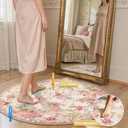 Lahome Floral Round Entryway Rug 4ft,Small Washable Circle Rug for Girls Bedroom Bathroom,Vintage Carpet for Kids Room, Office, College Dorm Nina