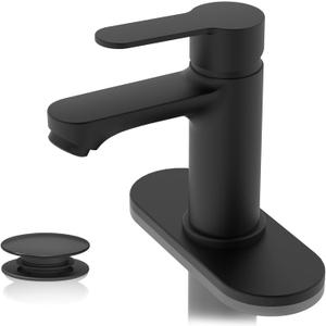 BELZ Bathroom Faucet, Single Handle Matte Black Sink Faucet for 1 or 3 Hole Installation, Modern Lead-Free Metal Vanity Faucet with Pop-Up Drain & Supply Hoses (Matte Black)