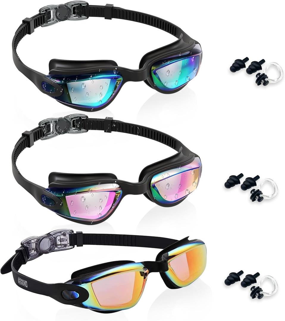 Aegend Swim Goggles - 3 Pack Kid Swimming Goggles for Kids & Youth 3-14 - Comfort Fit & Anti-Fog & Kid-Friendly (Aqua & A-bright Rose & Black Orange)